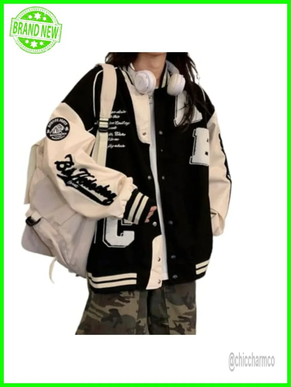 Vintage Bomber Jacket Women Harajuku Y2k Oversized Varsity Snap Buttons